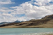 Ladakh - Tso-Kar lake, surrounded by white salt deposits that contrast with the blue of the waters.